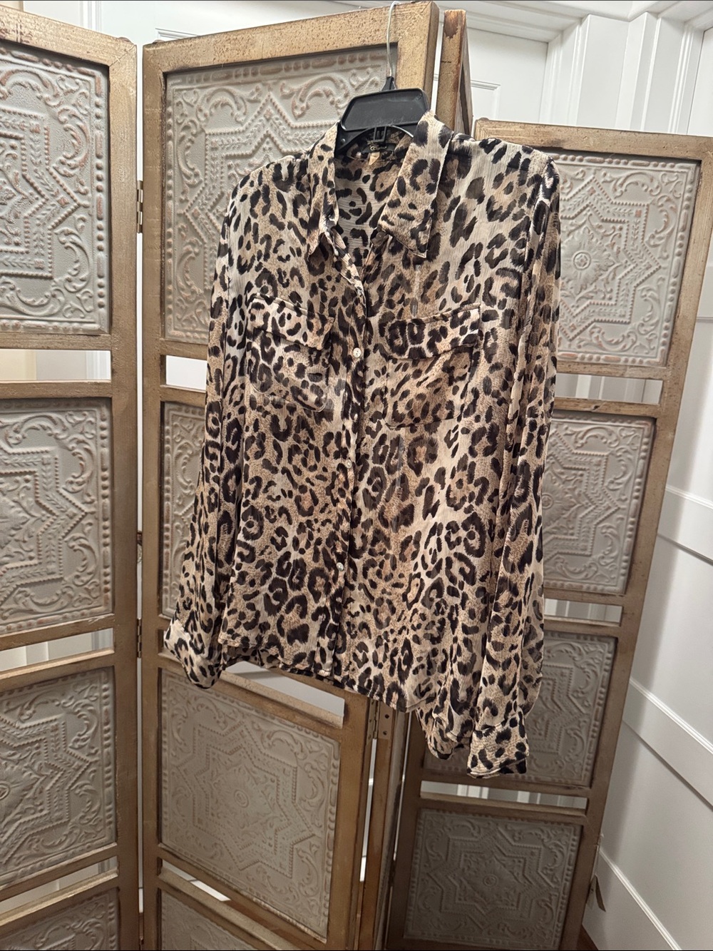 Cupid Leopard Print Button-Up Blouse - Tan & Black